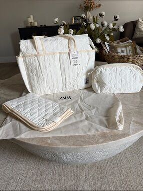 Zara Quilted Cream Diaper Tote with Pouch & Changing Pad